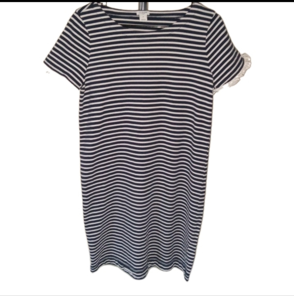 J Crew Navy/ Cream Striped Knee Length Dress Medium